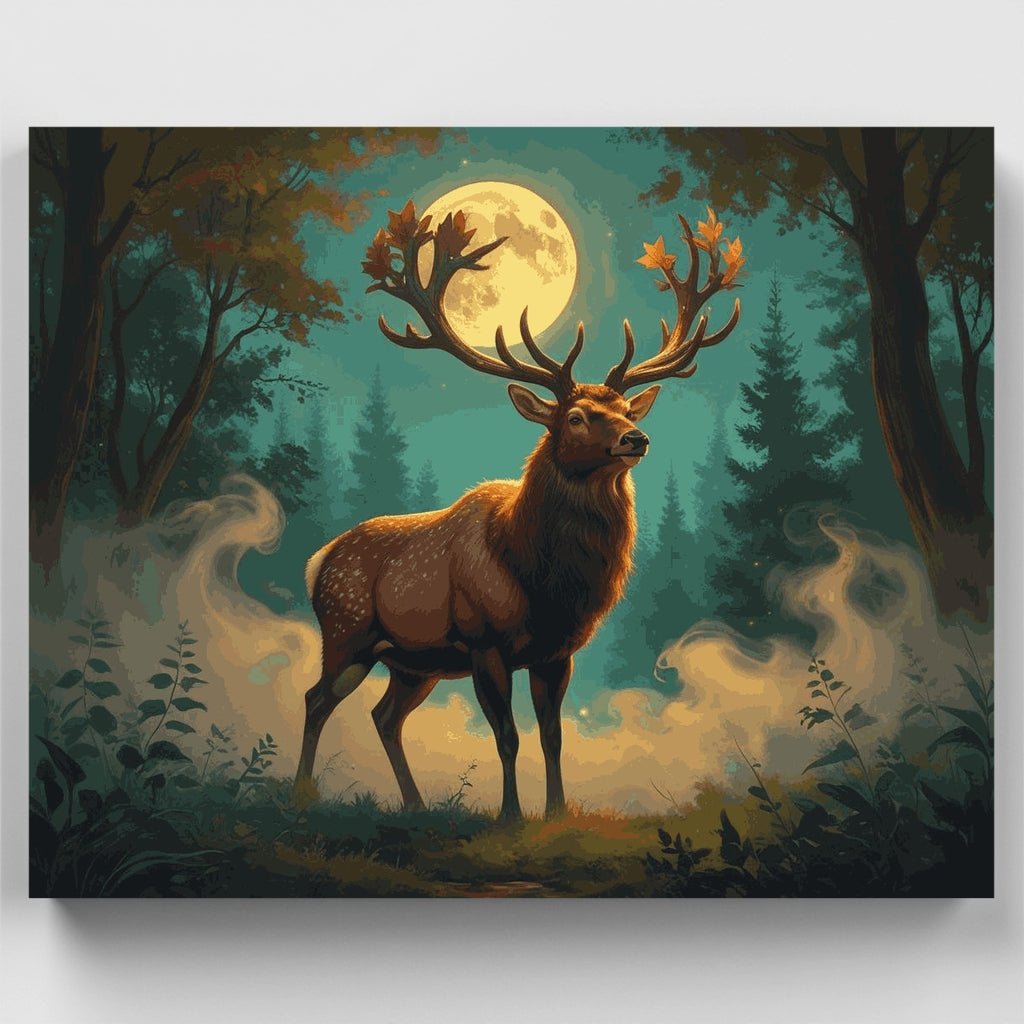Majestic Elk Under Moonlight - Paint by Numbers Kit