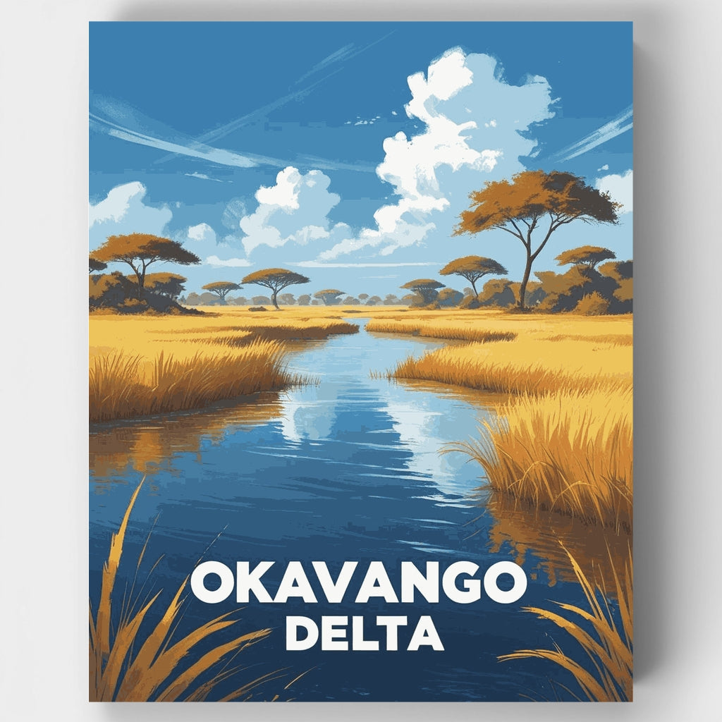 Kit de pintura por números - Canal de la sabana dorada del delta del Okavango — Estándar