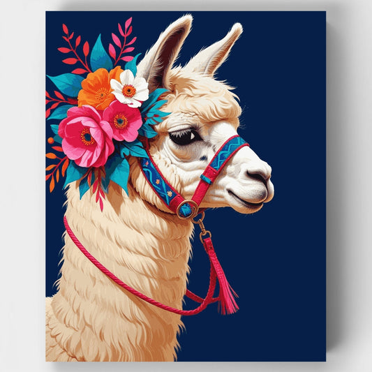 Festive Llama with Floral Crown - Paint by Numbers Kit