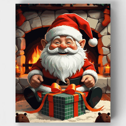 Jolly Christmas Gnome by the Fireplace - Paint by Numbers Kit