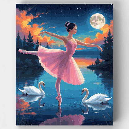 Ballerina Dancing with Swans Under Moonlight - Paint by Numbers Kit