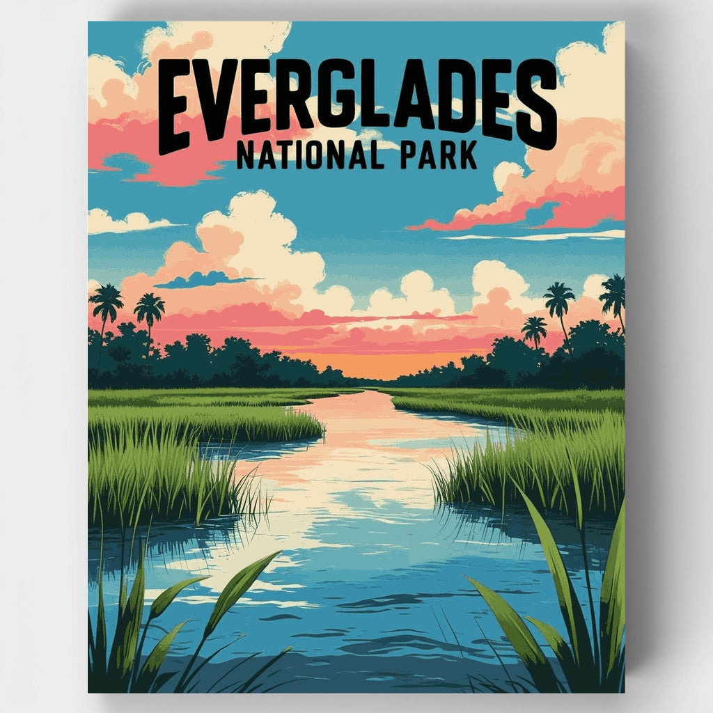Kit de pintura por números: Atardecer en los humedales del Parque Nacional de los Everglades — Estándar