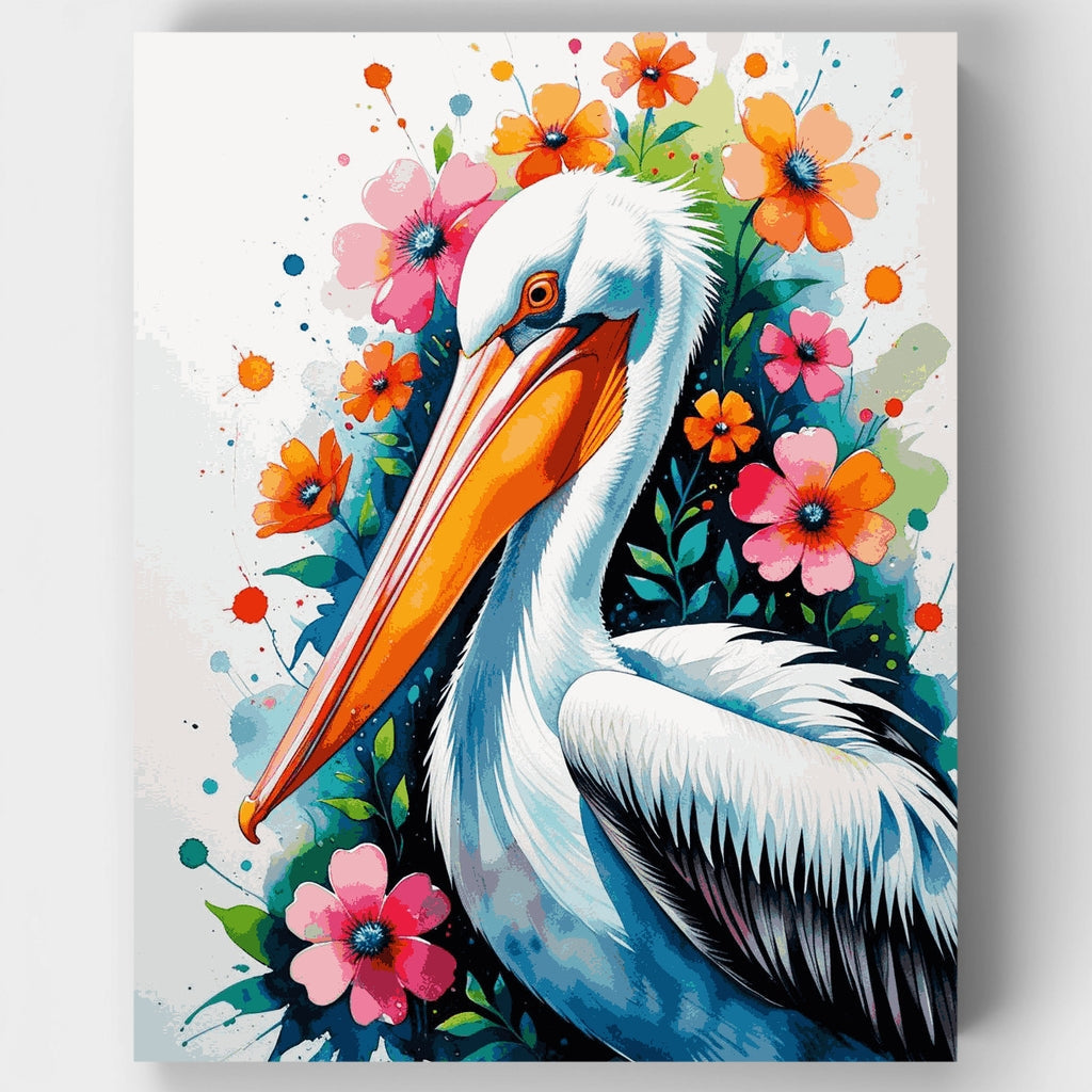 Pelícano vibrante con flores - Kit de pintura por números — Estándar