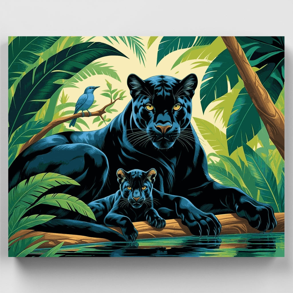 Panteras negras en la selva - Kit de pintura por números — Estándar