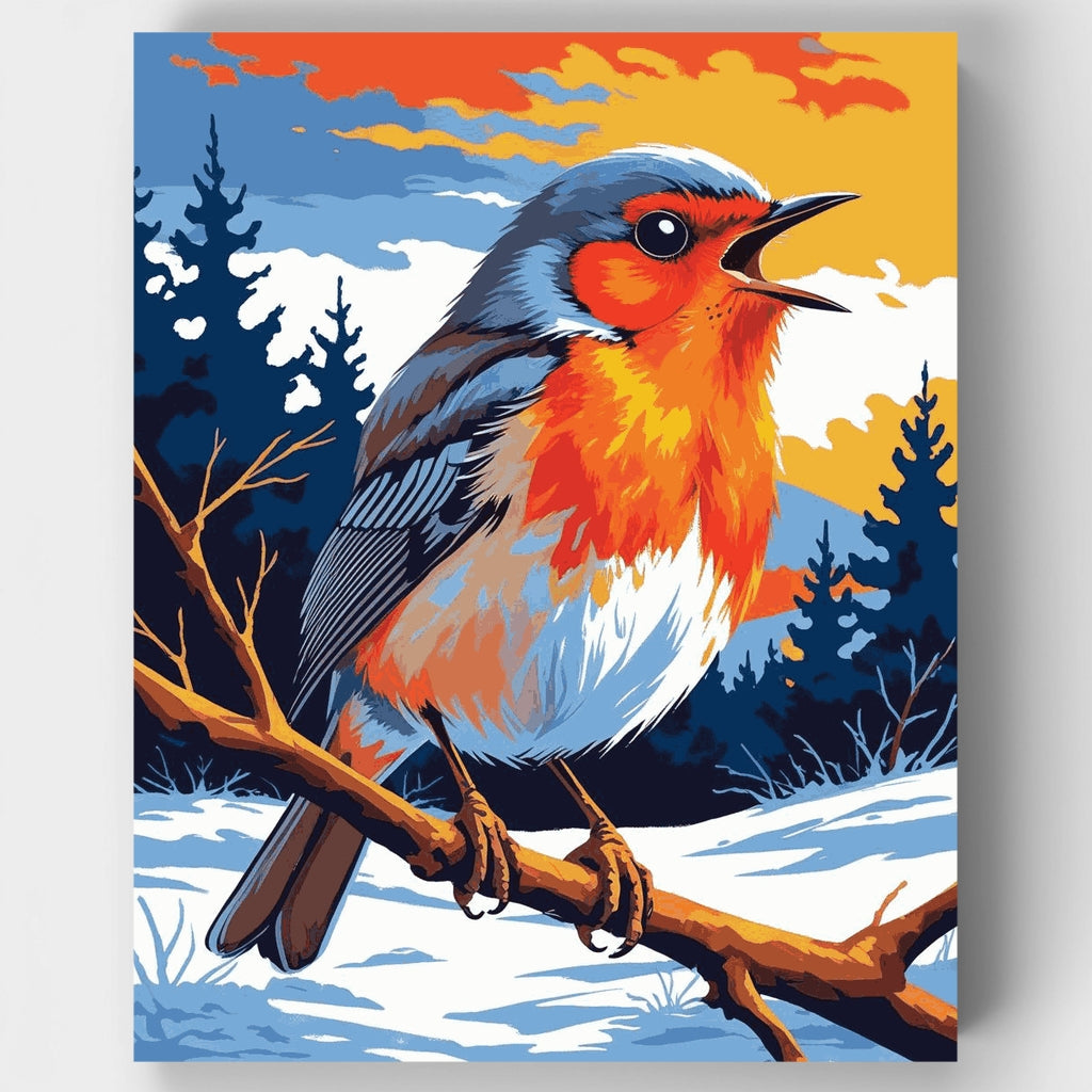 Singing Robin in Winter - Paint by Numbers Kit