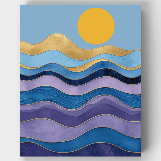 Golden Sun Over Abstract Ocean Waves - Paint by Numbers Kit