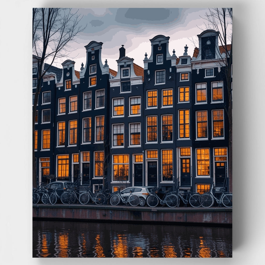 Casas del canal de Ámsterdam al atardecer - Kit de pintura por números — Estándar