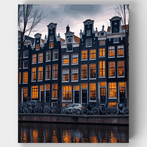 Amsterdam Canal Houses at Dusk - Paint by Numbers Kit