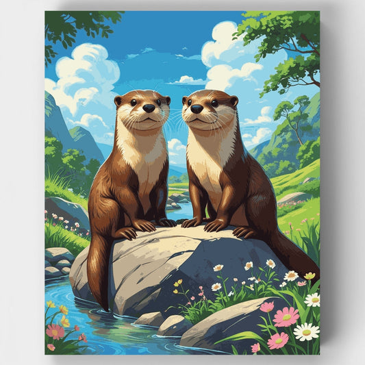 Two Otters on a Rock - Paint by Numbers Kit