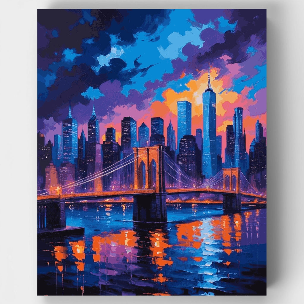 Puente de Manhattan y Brooklyn de noche - Kit de pintura por números — Estándar