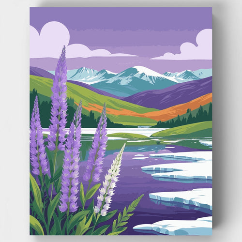 Mountain Lupines and Alpine Lake - Paint by Numbers Kit