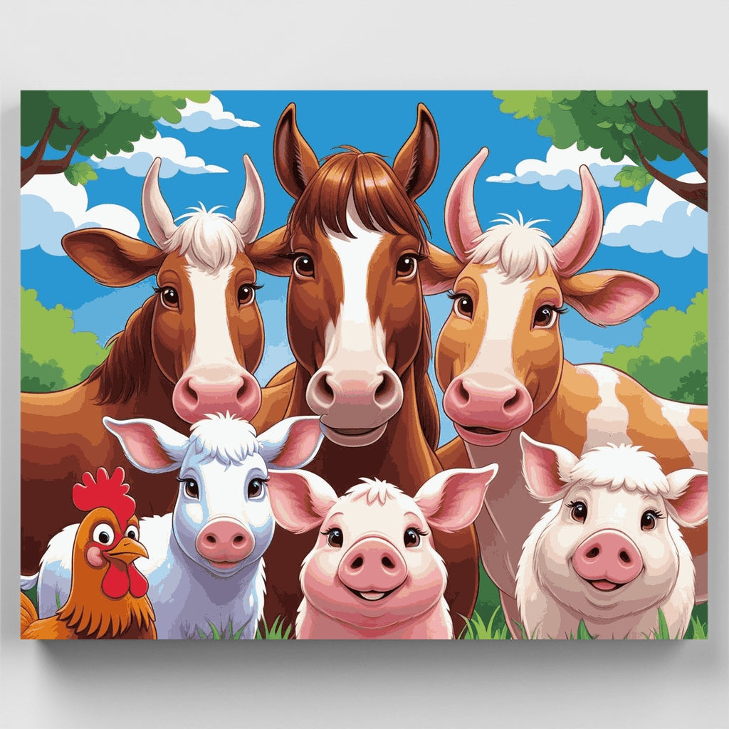 Retrato grupal de amigos de la granja - Kit de pintura por números — Estándar