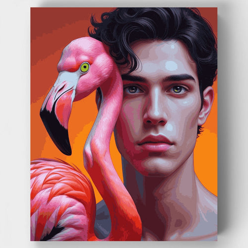 Man with Flamingo Portrait - Paint by Numbers Kit