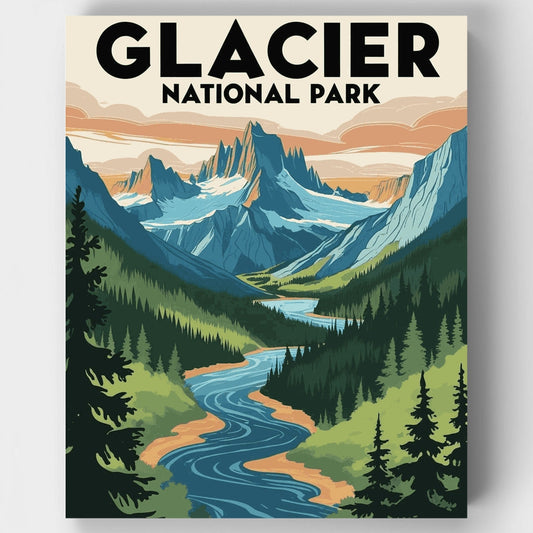 Glacier National Park Forest River Valley - Paint by Numbers Kit