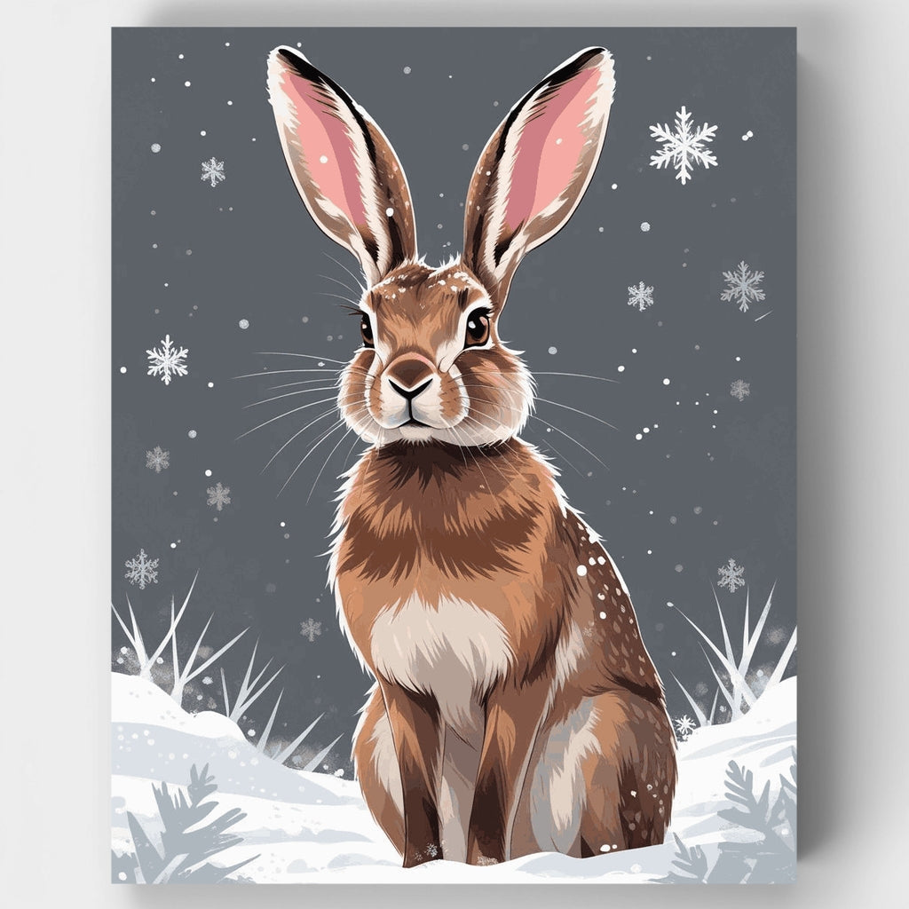 Snowy Winter Hare Portrait - Paint by Numbers Kit