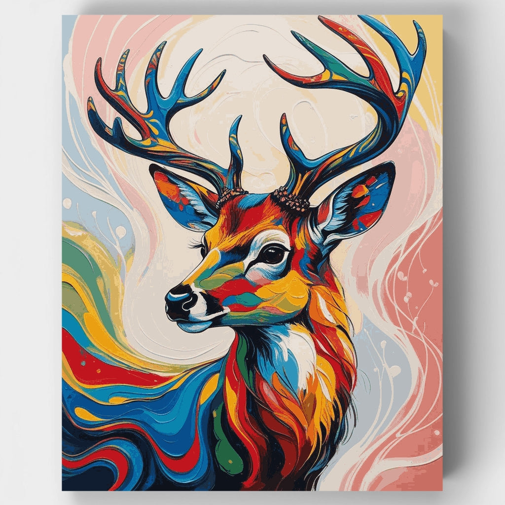 Vibrant Abstract Deer with Swirling Colors - Paint by Numbers Kit