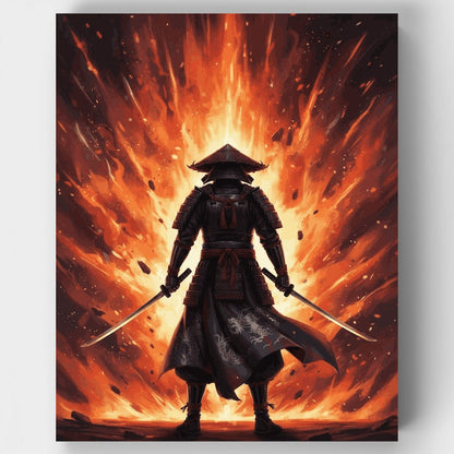 Dual-Blade Samurai in Flames - Paint by Numbers Kit
