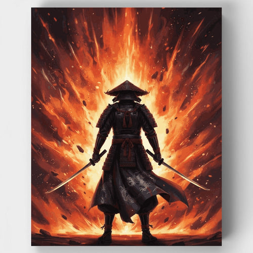 Dual-Blade Samurai in Flames - Paint by Numbers Kit