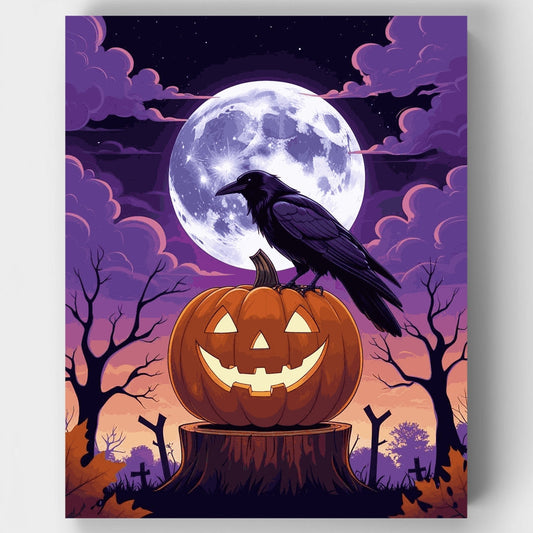 Halloween Crow on Jack-o'-Lantern - Paint by Numbers Kit