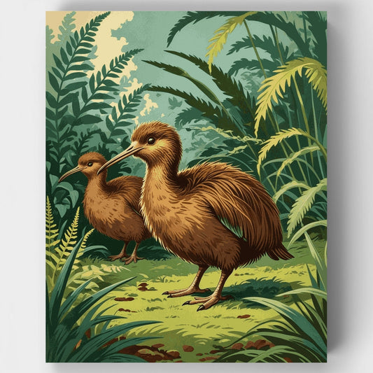 Kiwi Bird Pair in Fern Jungle - Paint by Numbers Kit