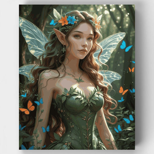 Woodland Fairy with Iridescent Wings and Butterflies - Paint by Numbers Kit