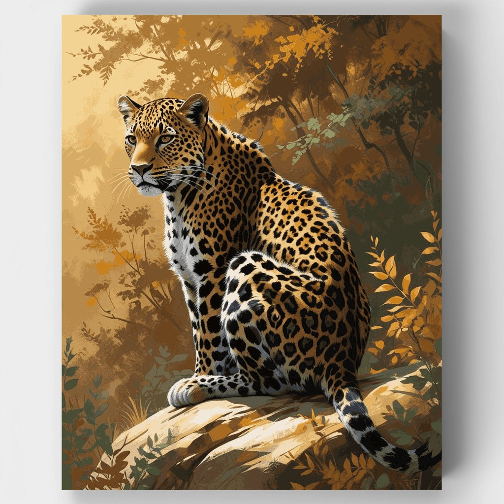 Majestuoso leopardo en bosque otoñal - Kit de pintura por números — Estándar