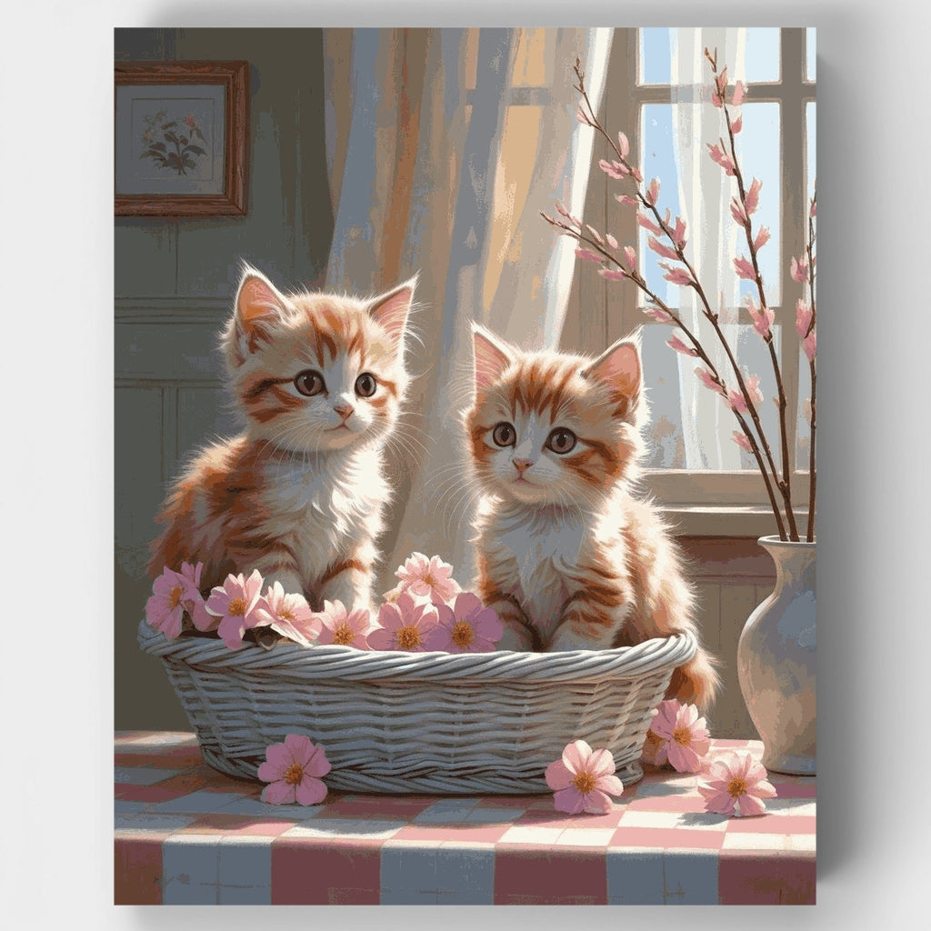 Two Orange Tabby Kittens in a Basket - Paint by Numbers Kit