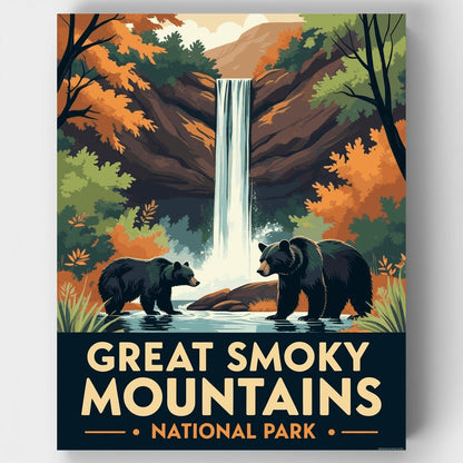 Great Smoky Mountains National Park Bears & Waterfall - Paint by Numbers Kit