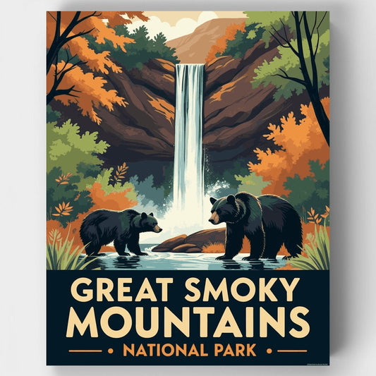 Great Smoky Mountains National Park Bears & Waterfall - Paint by Numbers Kit