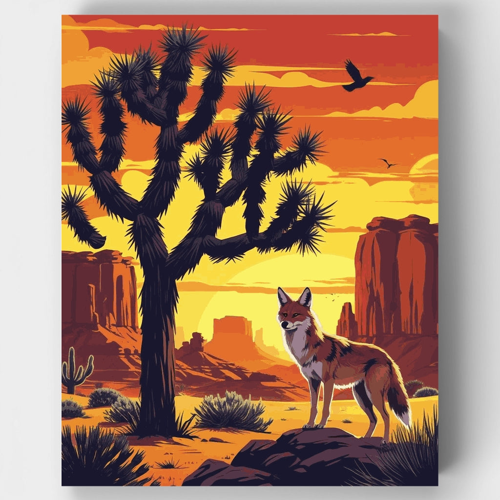 Joshua Tree National Park Coyote at Golden Sunset - Paint by Numbers Kit