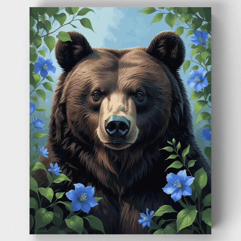 Oso majestuoso entre flores silvestres azules - Kit de pintura por números — Estándar