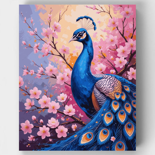 Majestic Peacock with Cherry Blossoms - Paint by Numbers Kit