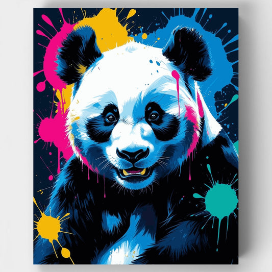 Energetic Panda with Paint Splatter Art - Paint by Numbers Kit
