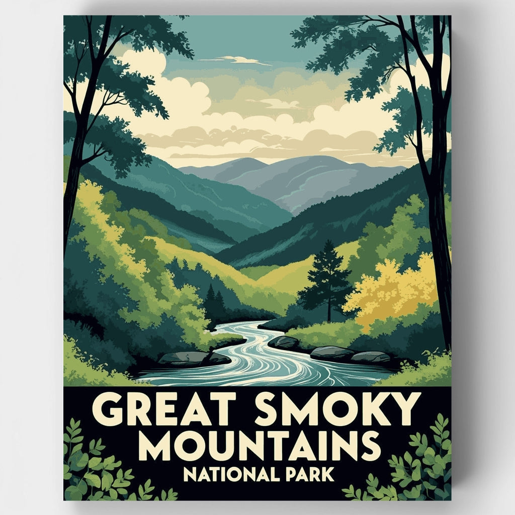 Kit de pintura por números: Valle del Arroyo Sinuoso del Parque Nacional de las Grandes Montañas Humeantes — Estándar