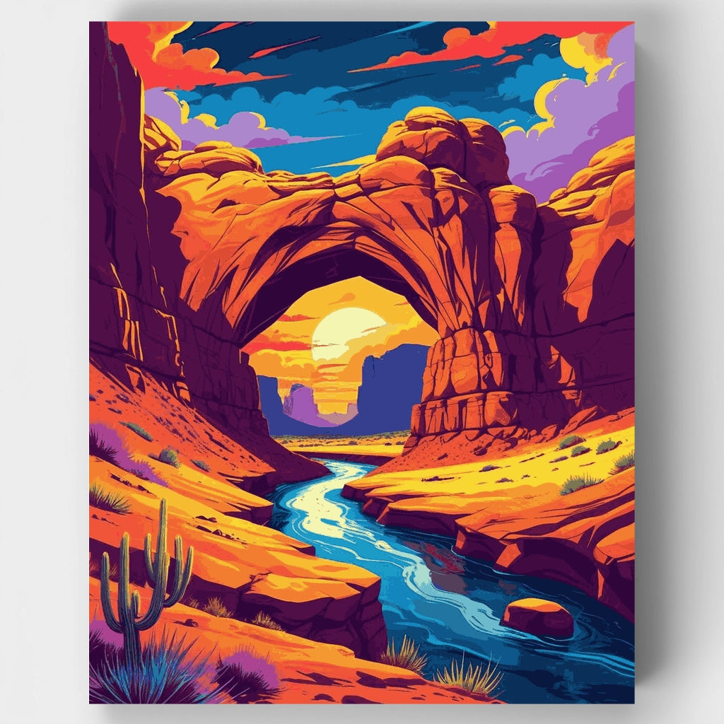 Kit de pintura por números: Atardecer en el río del cañón del Parque Nacional Arches — Estándar