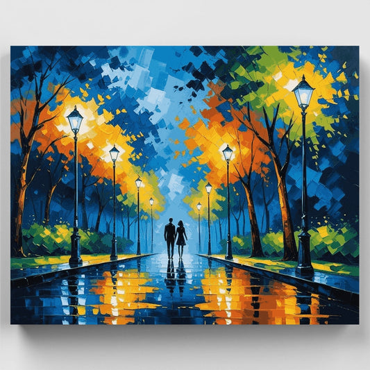 Rainy Night Park Stroll - Paint by Numbers Kit