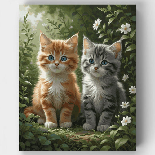 Two Adorable Kittens in Garden - Paint by Numbers Kit