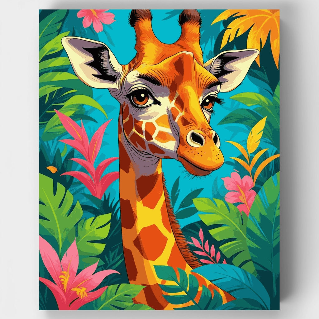 Jirafa alegre entre flores de la selva - Kit de pintura por números — Estándar