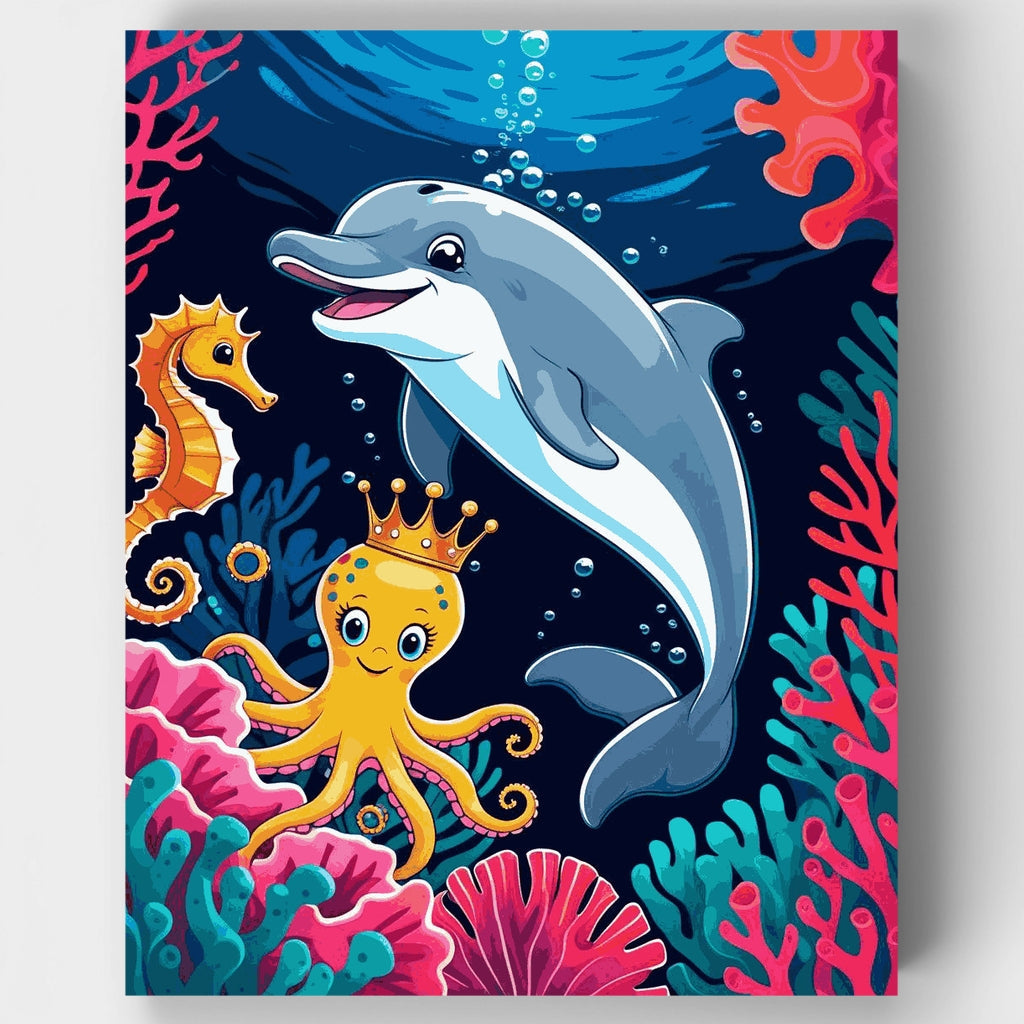 Aventura submarina con delfines y amigos marinos - Kit de pintura por números — Estándar