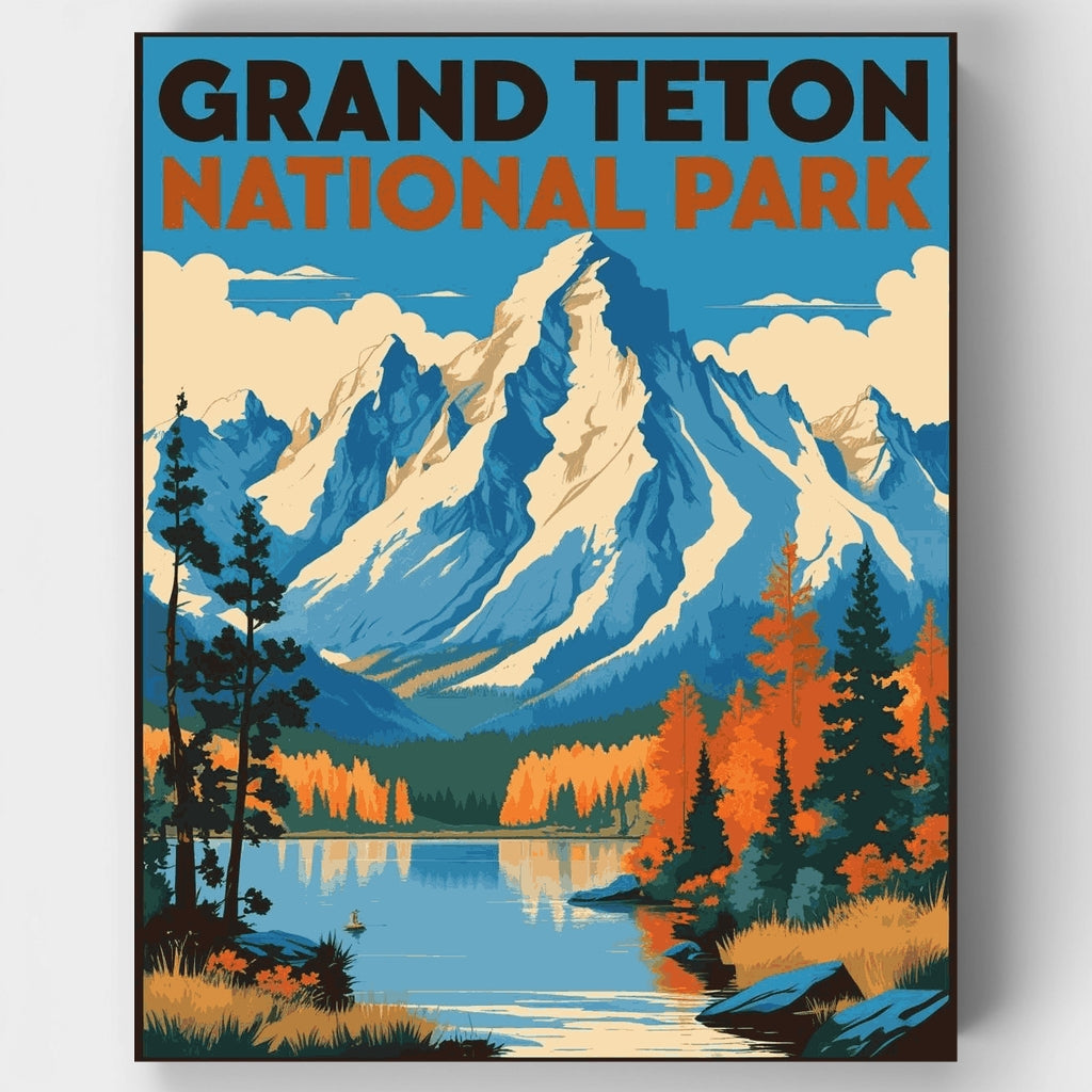 Kit de pintura por números: reflejo del lago en otoño en el Parque Nacional Grand Teton — Estándar