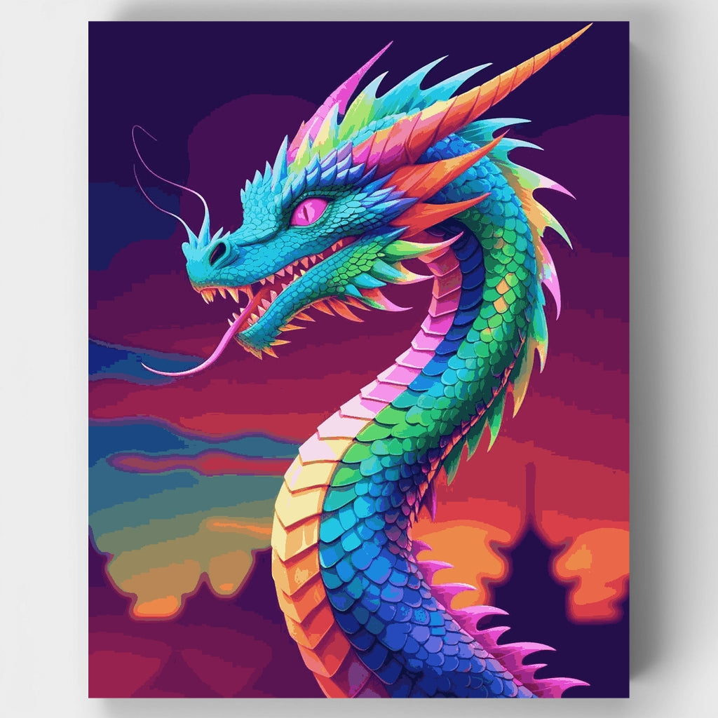 Neon Rainbow Dragon Portrait - Paint by Numbers Kit