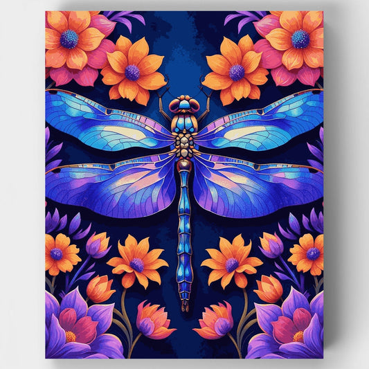 Vibrant Dragonfly with Floral Garden - Paint by Numbers Kit