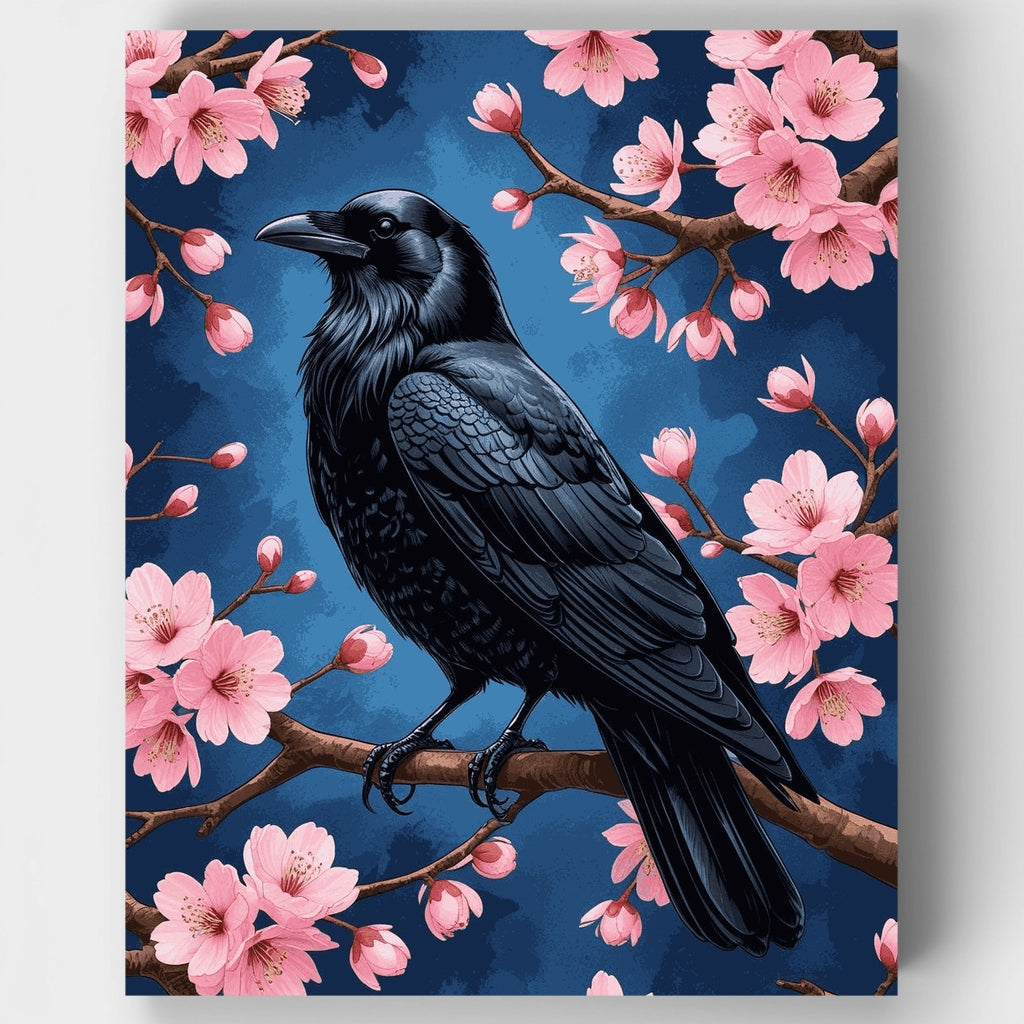 Cuervo entre cerezos en flor - Kit de pintura por números — Estándar