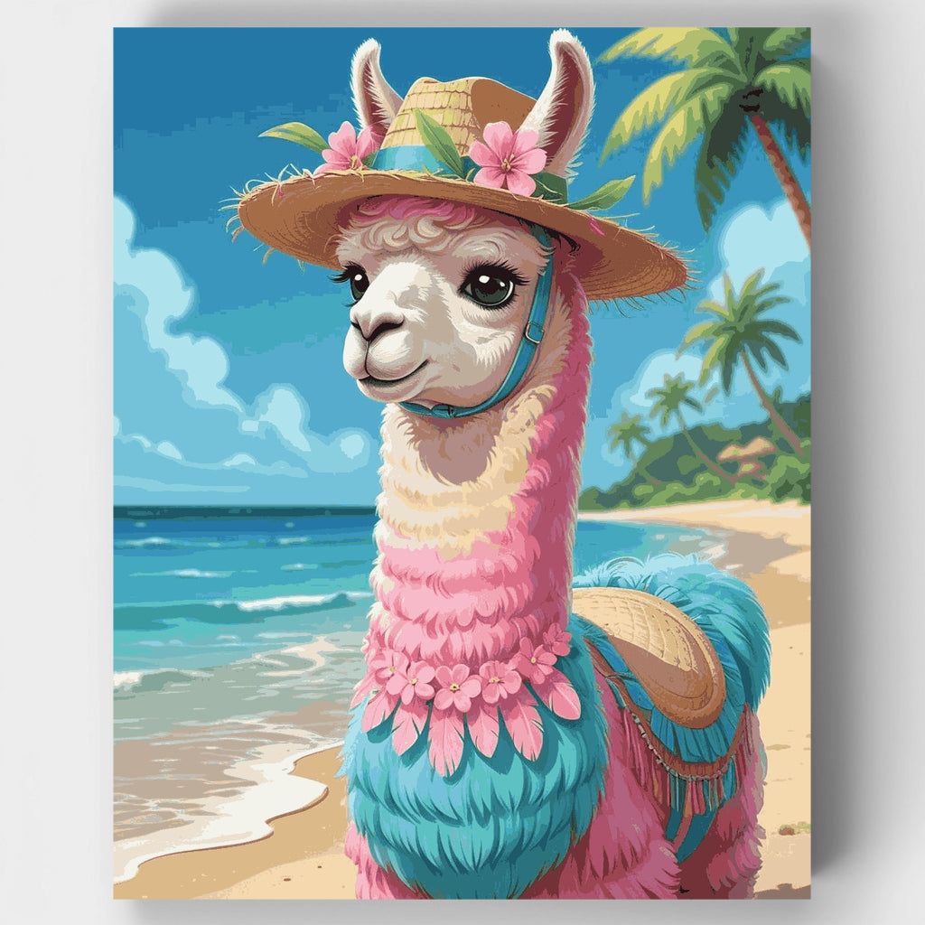 Llama tropical con sombrero de paja - Kit de pintura por números — Estándar