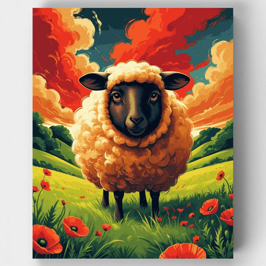 Fluffy Sheep in Poppy Field - Paint by Numbers Kit