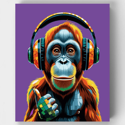 Colorful Orangutan with Headphones - Paint by Numbers Kit
