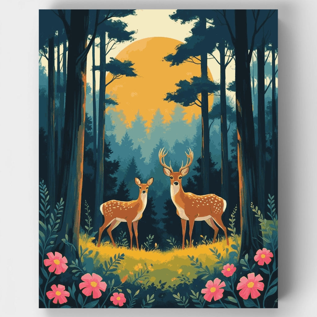 Ciervo en el bosque al atardecer - Kit de pintura por números — Estándar