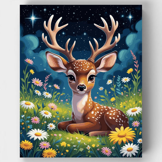 Enchanted Deer in Starlit Meadow - Paint by Numbers Kit