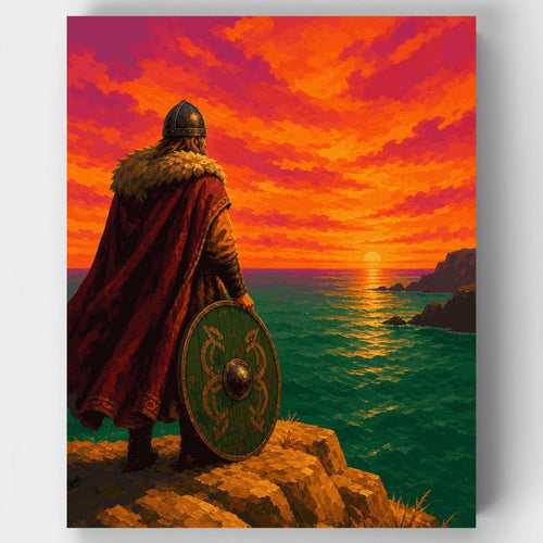 Viking Warrior at Sunset Coast - Paint by Numbers Kit