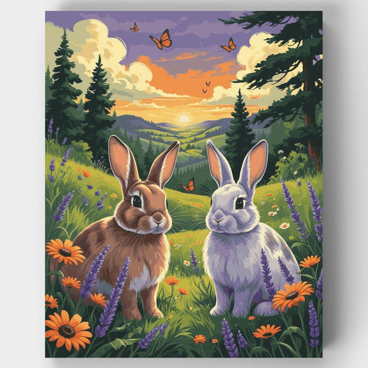 Bunnies in Sunset Meadow - Paint by Numbers Kit